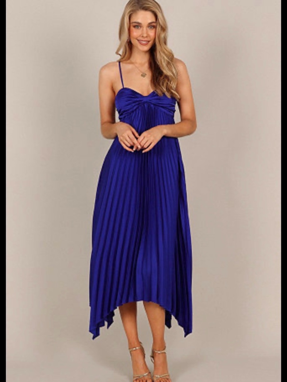 Petal & Pup Cobalt Blue Pleated High-Low Midi Dress